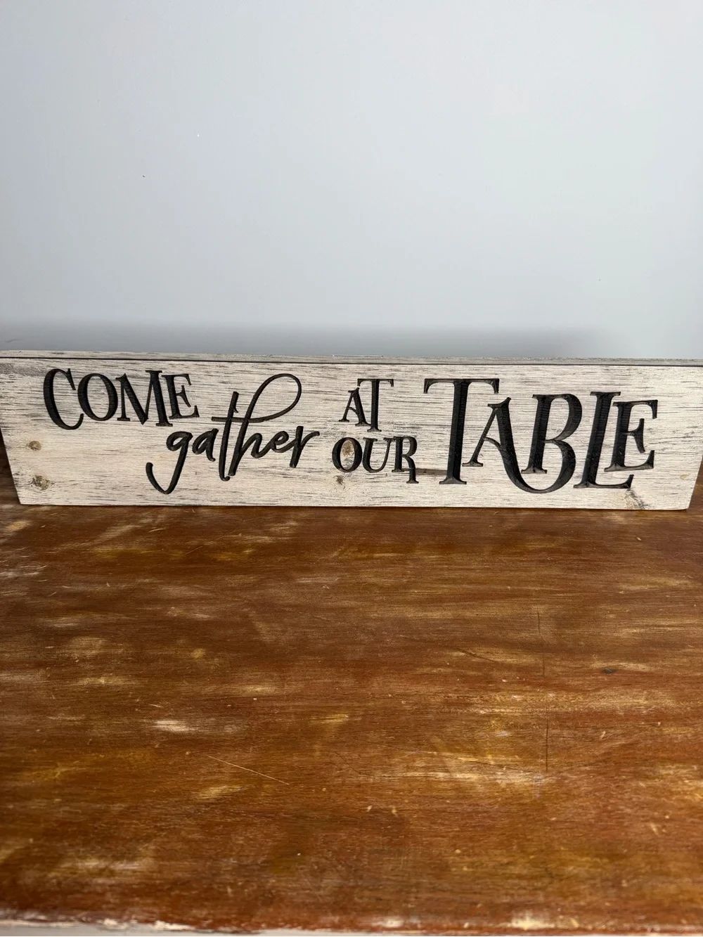 Come Gather At Our Table Wooden Sign - White and Black